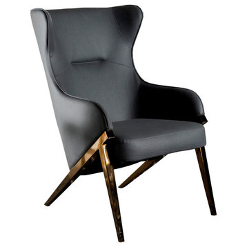 Accent Chair With Metal Tapered Legs, Slate and Bronze