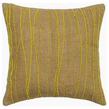 Designer 26"x26" Beaded Yellow Burlap Throw Pillow Covers, Yellow Sherbet
