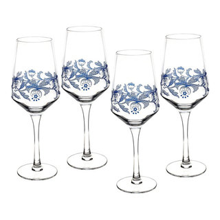 Spode Blue Italian Set of 4 (19 oz) Stemless Wine Glasses