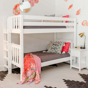 White Classic Bunk Bed with Ladder on end for Teens