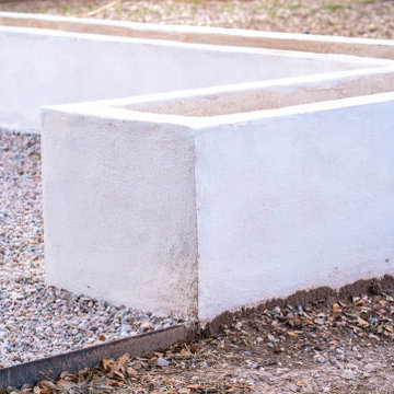 Composite Pool Deck with Custom Concrete Patio and Stucco Planters