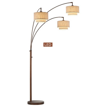 LumiereIII LED Arched Floor Lamp Double Layer Shade, Dimmer, Antique Bronze, 80"