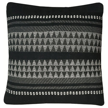 Eiden Handwoven Cotton Blend 24x24 Throw Pillow, Black With White Stitching