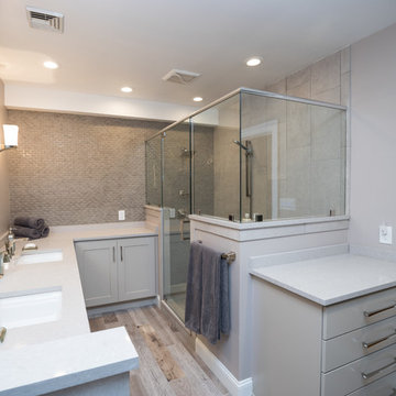 Transitional Master Bathroom Remodel | Double Vanity & Textured Tile Walls