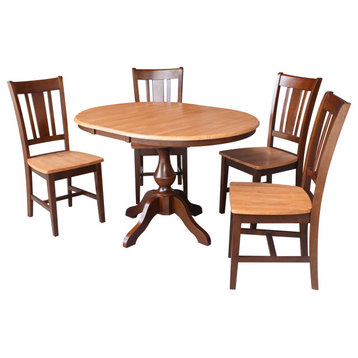 36" Round Extension Dining Table With 4 Rta Chairs