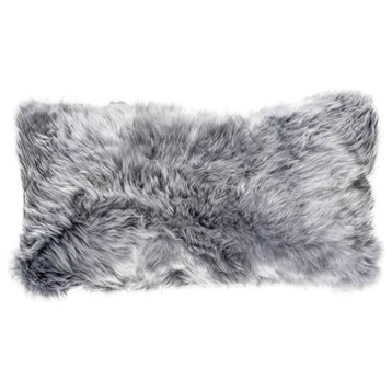 22" Platinum Gray Decorative Longwool Sheepskin Cushion - Wool Filler