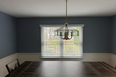 Inspiration for a small timeless wallpaper kitchen/dining room combo remodel in Philadelphia with blue walls