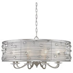 Golden Lighting - Golden Lighting 1993-8 PS Joia - 8 Light Chandelier - Golden Lighting's Joia Chandelier fixture-1993-8 PS. Transitional style, ideal for eclectic and contemporary room d�cor. Hand-wrapped wire frame is accented by clear glass jewels. Faceted crystal details glisten when lit. Sheer Sterling Mist fabric shade romantically diffuses the light. Peruvian Silver finish is brushed with light antiquing. A chandelier creates a stylish focal point. Graciously sized for taller dining and living areas.  Canopy Diameter: 5.875 x 1 Extra-1: Foyer,Living,Dining,LobbyJoia Eight Light Chandelier Peruvian Silver Sterling Mist Shade *UL Approved: YES *Energy Star Qualified: n/a  *ADA Certified: n/a  *Number of Lights: Lamp: 8-*Wattage:60w Incandescent, Type B bulb(s) *Bulb Included:No *Bulb Type:Incandescent, Type B *Finish Type:Peruvian Silver