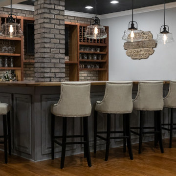 Dark Ceiling with Live Edge Basement Bar
