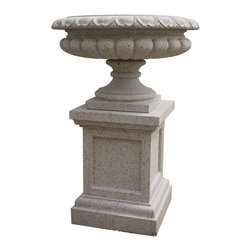 Victorian Pedestal Fountain, Planter in Giallo Fantasia Granite - Outdoor Pots And Planters