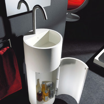 Loft pedestal sink bathroom vanity.
