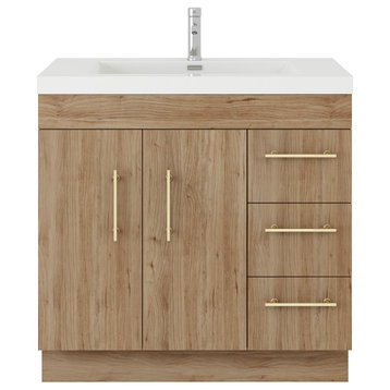Rosa 36" Freestanding Vanity with Reinforced Acrylic Sink (Right Side Drawers), Natural Oak