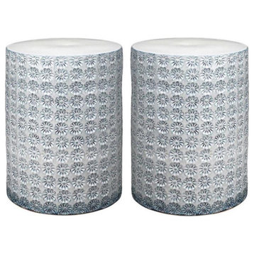 Home Square Wildflower Coastal Ceramic Side Table in White - Set of 2