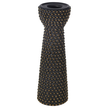 Ceramic 12" Bead Candle Holderblack and Gold