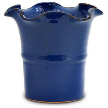 SCAVO GIARDINI-GARDEN Large Planter Vase With fluted rim 'AVIATOR' DARK BLUE