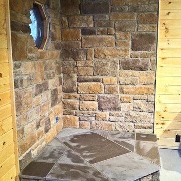 Corner Wood Stove - Stone Masonry