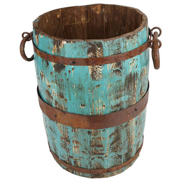 Rustic Farmhouse Trim Bucket-Vintage Inspired-Large-15 Inch, Turquoise