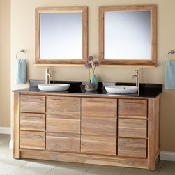 72" VENICA TEAK DOUBLE VANITY FOR SEMI-RECESSED SINKS - WHITEWASH - Bathroom Vanities And Sink Consoles