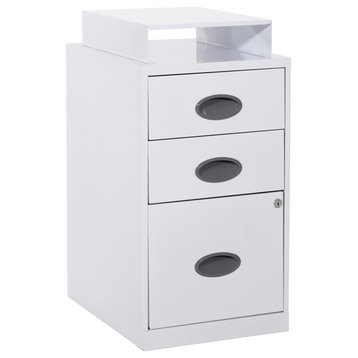 3 Drawer Locking Metal File Cabinet With Top Shelf, White
