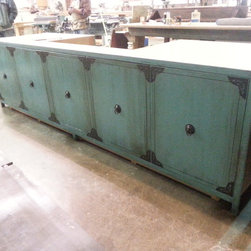 Asian Blue Kitchen Island - Kitchen Cabinetry