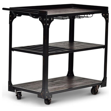 Bowery Hill Transitional Bar Cart in Tobacco Brown and Black Frame