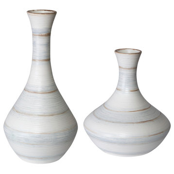 Potter Fluted Striped Vases, S/2"