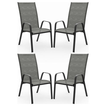 Set of 4 Outdoor Dining Chair, Stackable Design With Breathable Mesh Seat, Gray