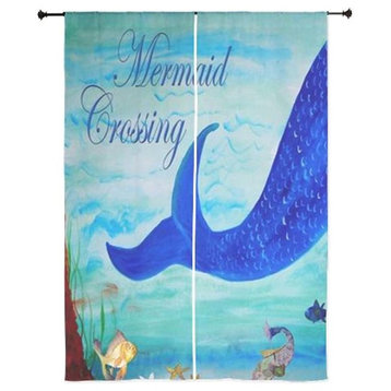 Mermaid Art Sheer Curtains, 30"x84", Mermaid Crossing