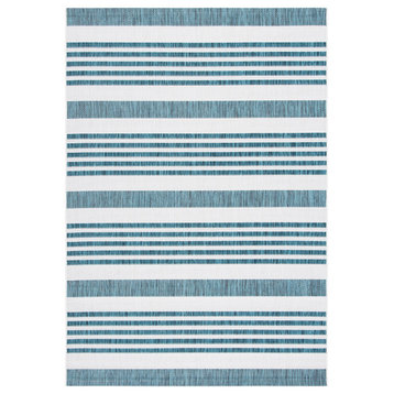 Safavieh Courtyard Cy8062-53512 Striped Rug, Ivory and Teal, 5'3"x7'7"
