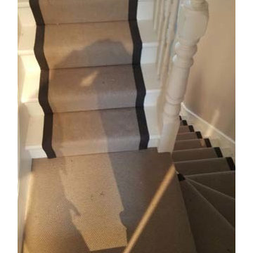 Grey Carpet to Stairs with Black Border as Carpet Runner