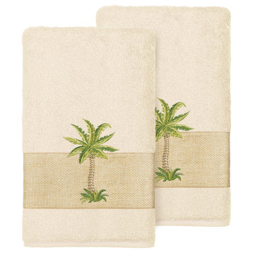 Colton 2-Piece Embellished Hand Towel Set, Cream
