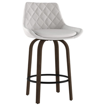 Set of 2, Faux Leather and Bentwood Adjustable Stool, White