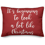 Designs Direct Creative Group - It's Beginning To Look A Lot Like Christmas, Red 14x20 Lumbar Pillow - Decorate for Christmas with this holiday-themed pillow. Digitally printed on demand, this  design displays vibrant colors. The result is a beautiful accent piece that will make you the envy of the neighborhood this winter season.