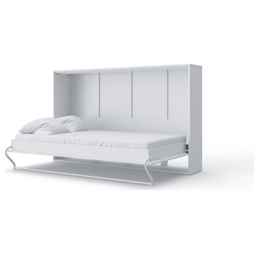 Contempo Horizontal Wall Bed, European Twin Size with a cabinet on top, White