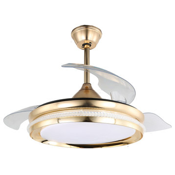 42 inch Chrome Ceiling Fan with Concealable Fan Blades, Gold