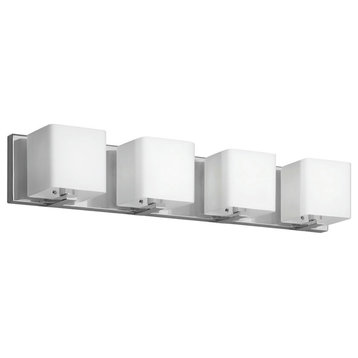 4 Light Vanity, Polished Chrome, Frosted White Glass Shade
