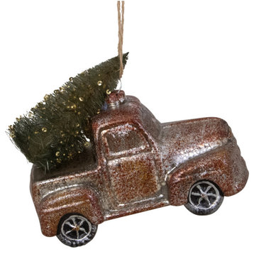 5.75" Retro Mercury Glass Country Rustic Pick Up Truck Christmas Ornament