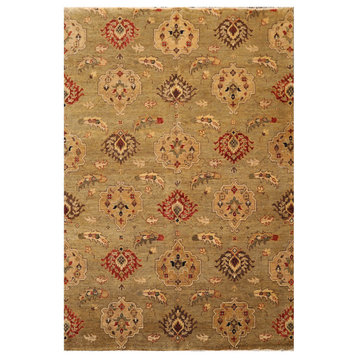6'x9' Hand Knotted New Zealand Wool Antique Finish Area Rug Moss, Gold