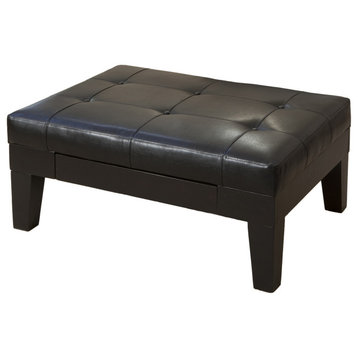 GDF Studio Tucson Leather Storage Ottoman Coffee Table, Black