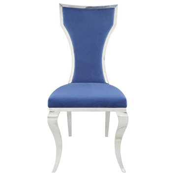 Acme Azriel Side Chair Set-2 Blue Velvet and Mirroed Silver Finish