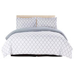 Lux decor collection - Duvet Cover Set Egyptian Queen, King , 3 Piece set , White/Grey, Queen - MEASUREMENTS: Duvet Cover 3pc Set, King size 104" x 90"- 3pc Set includes 2 Pillow Shams 36" x 20". Duvet Cover is Solid Design with Button Closure TOP QUALITY CONSTRUCTION: Duvet Cover made from Highest Quality Imported Double Brushed Microfiber grains. The Unique weaving process of Our Double Brushed Microfiber bedding results in a dense fabric having thin strands and a smooth texture. More durable and softer then Cotton! LUXURY YOU CAN SEE AND FEEL: Create a welcoming environment and a restful feeling in the bedroom with this TOP QUALITY and AFFORDABLE Bedding Collection. You’ll find yourself getting a restful night of sleep on our comfortable duvet covers. Style and comfort don’t have to be mutually exclusive—the two converge beautifully with our large selection of sheets, comforters and bedding accessories at Bed Linens and More! EASY CARE -Fade, stain, shrink and wrinkle resistant. Machine wash in cold. Dries quick on tumble dry low. More durable than cotton. Hypoallergenic and resistant to dust mites.
