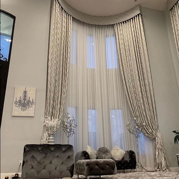 Curved Window Treatment with Cornice Board Styling
