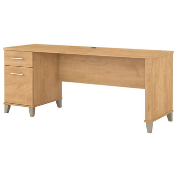 Transitional Desk, Large Design With Wire Management & 2 Drawers, Maple Cross