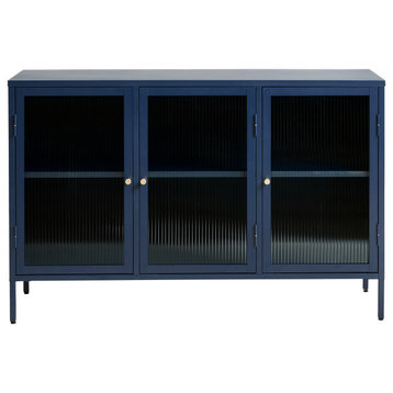 Metal & Glass 3-door Sideboard, Blue