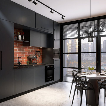 Industrial Loft Apartment — Bedroom, Kitchen & Home Office
