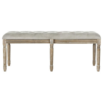 Felicity 19'' H French Brasserie Tufted Traditional Rustic Wood Bench Grey