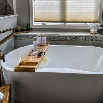 Master Bath with Refaced Vanity and Full Height Porcelain Tile Shower Walls