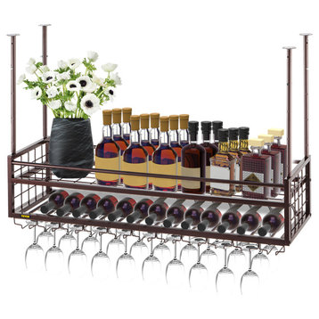 Ceiling Wine Glass Rack Hanging Wine Holder Cabinet, Copper, 47.2x11.8 Inch