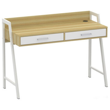 Saint Birch Fenton 2-Drawer Modern Wood Writing Desk in Natural and White