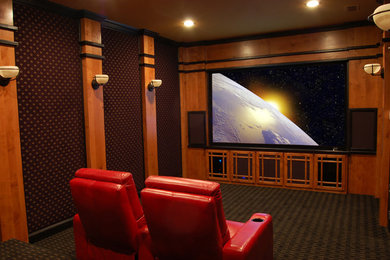 Home theater - eclectic home theater idea in Dallas